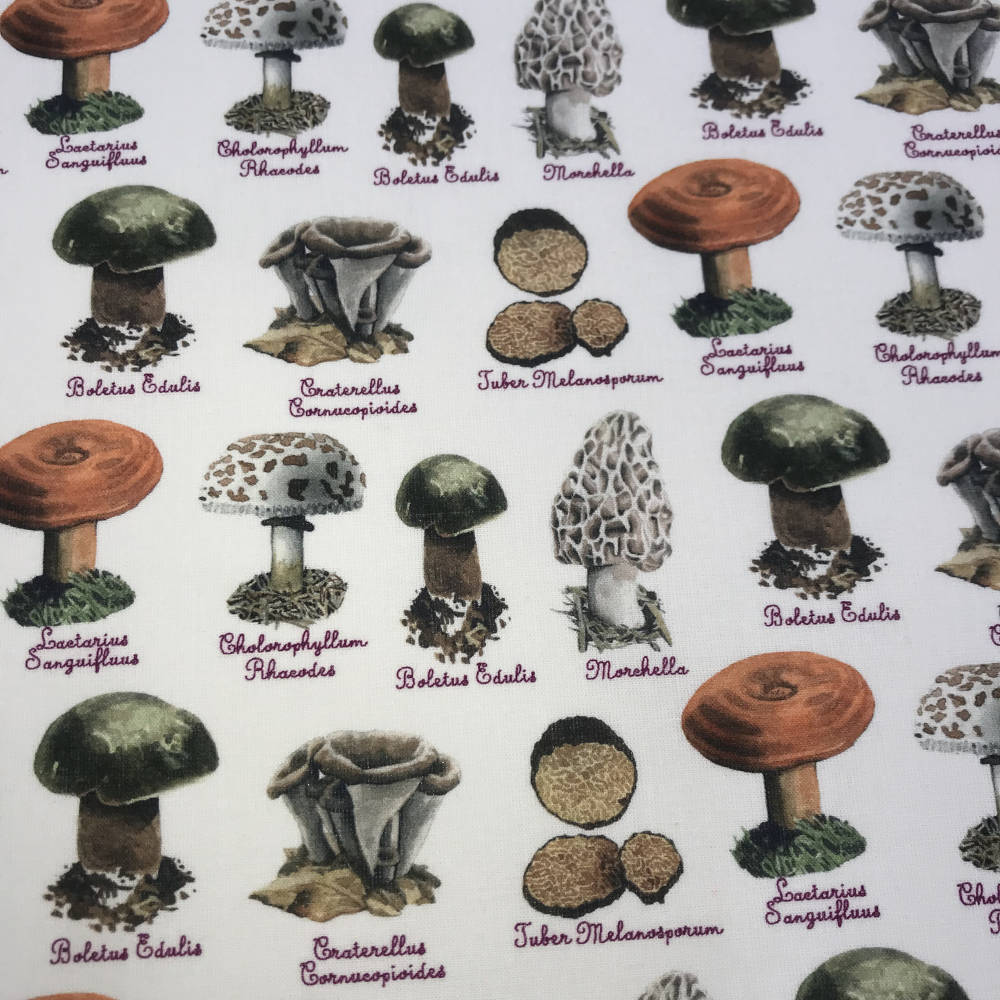 tela algodon estampado setas fungi