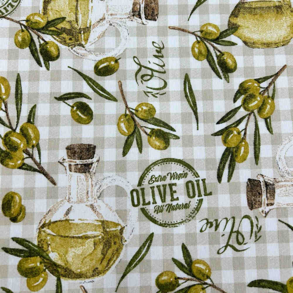 tela loneta estampada aceite de oliva cuadro vichy
