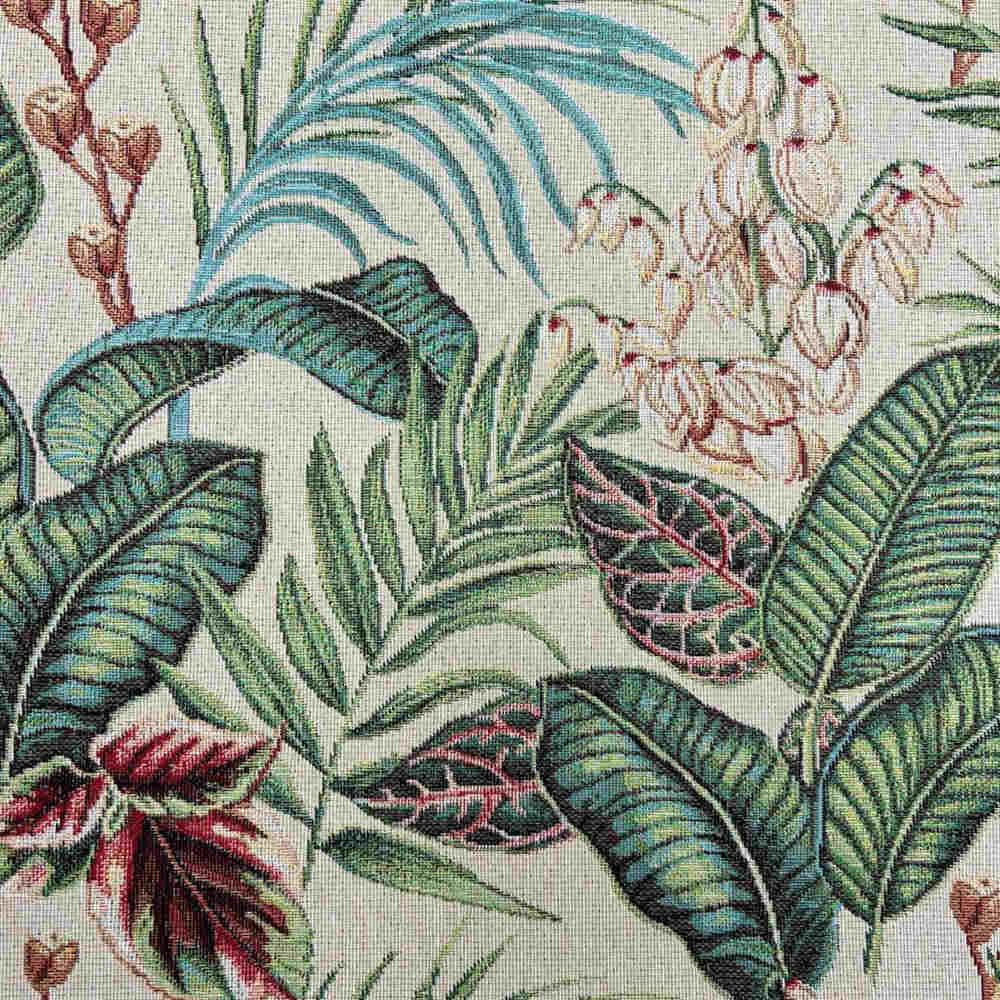 beige tropical botanical gobelin jacquard fabric
