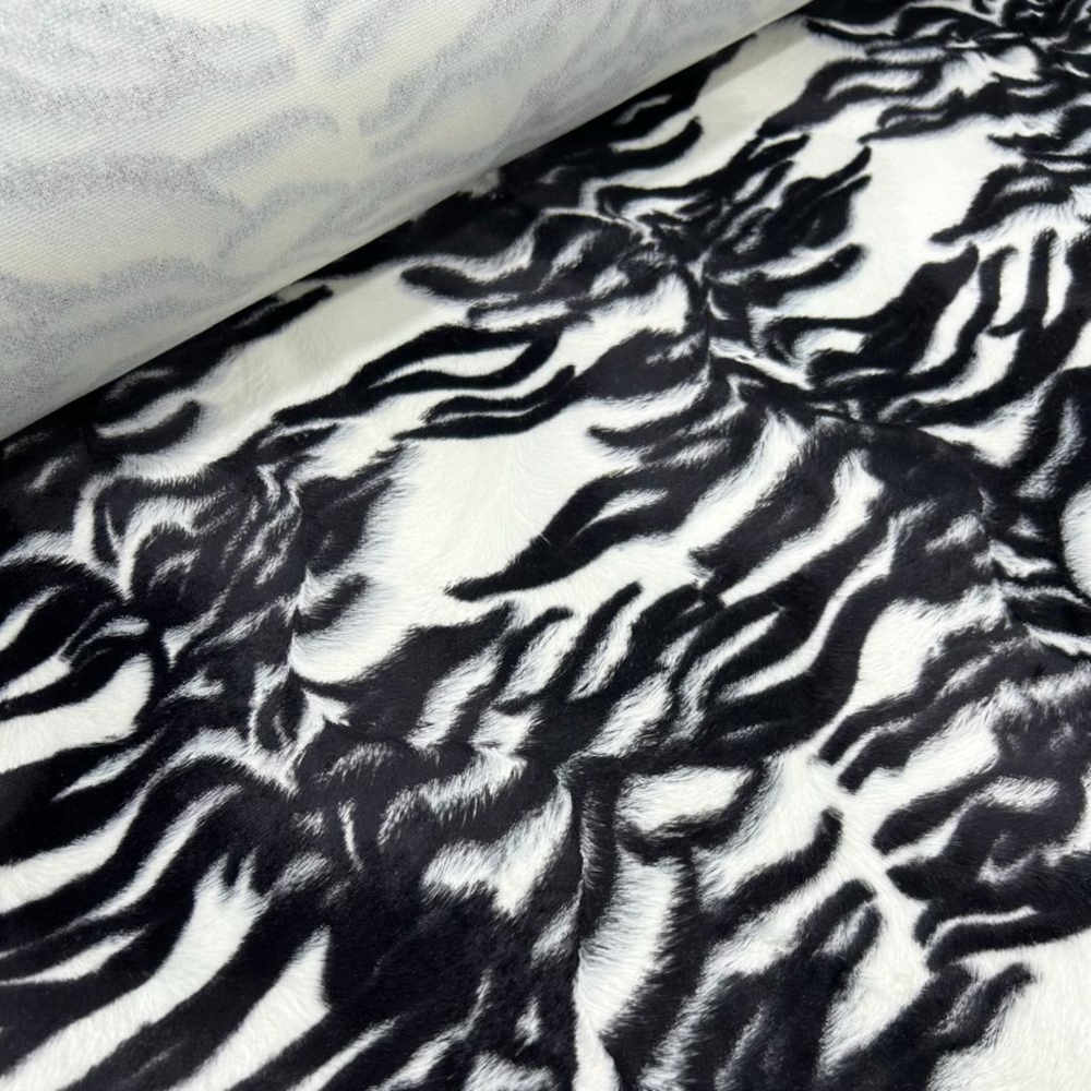 tela pèl curt cotó viscosa zebra blanc negre