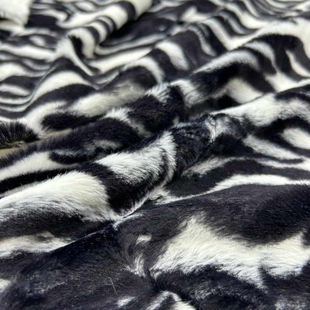 tissu en viscose de coton à poils courts zèbre noir et blanc