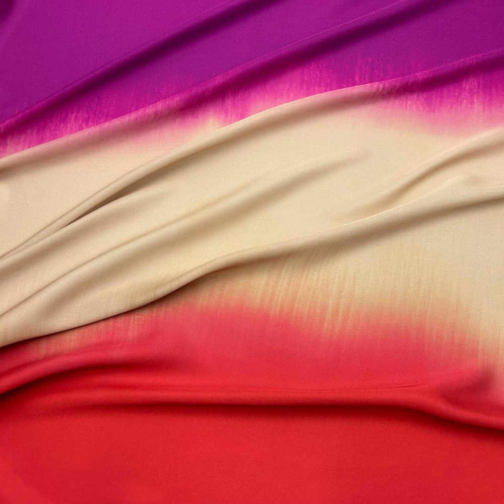 beige lilac red gradient printed satin fabric