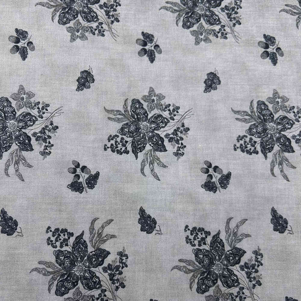black gray flower print patchwork fabric
