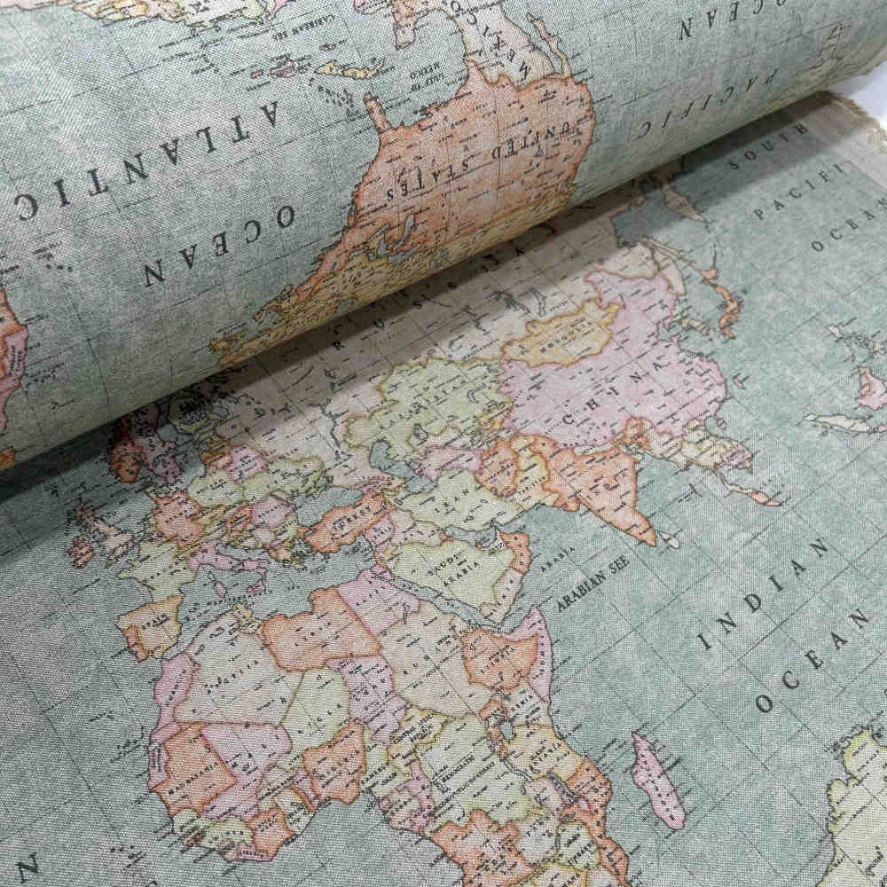 culla canvas fabric printed with world map