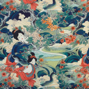 tela loneta half panama algodón orgánico estampado geishas