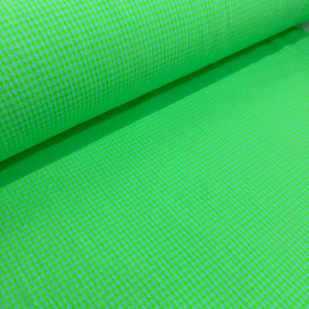 Tissu seersucker vert fluo à mini carreaux vichy