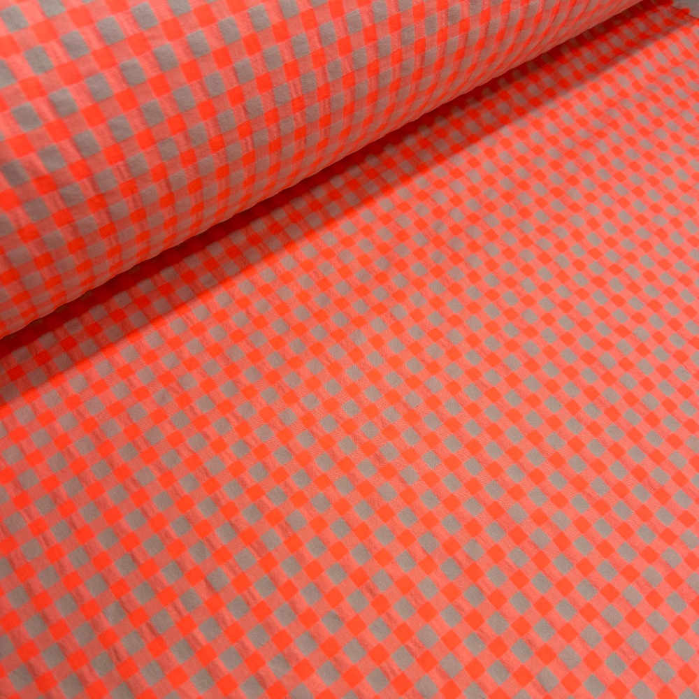 fluorescent orange gingham seersucker fabric