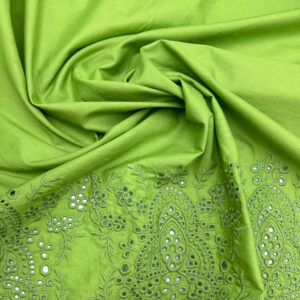 tela bordado inglés cenefa floral verde