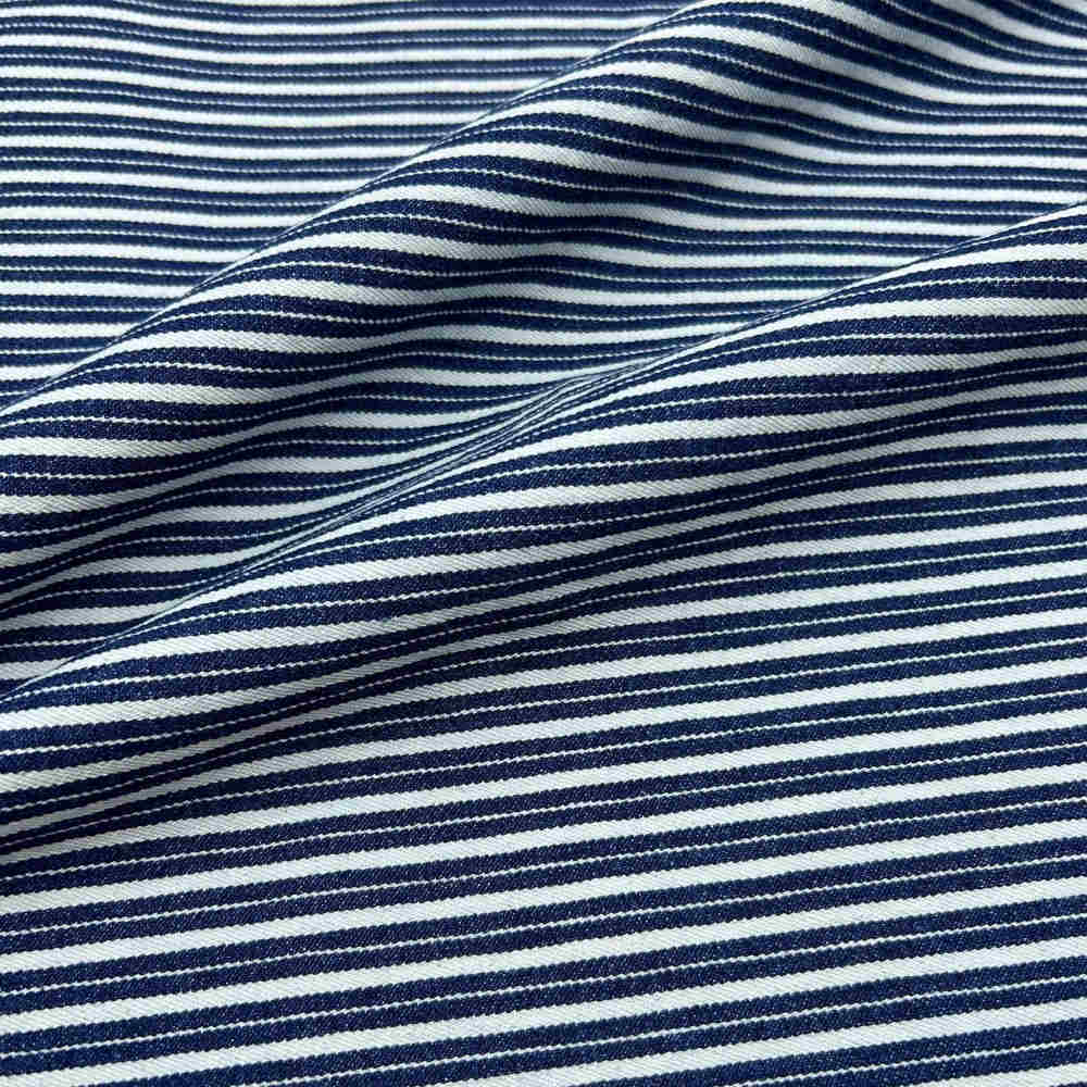 tissu denim en coton imprimé bleu à double rayure