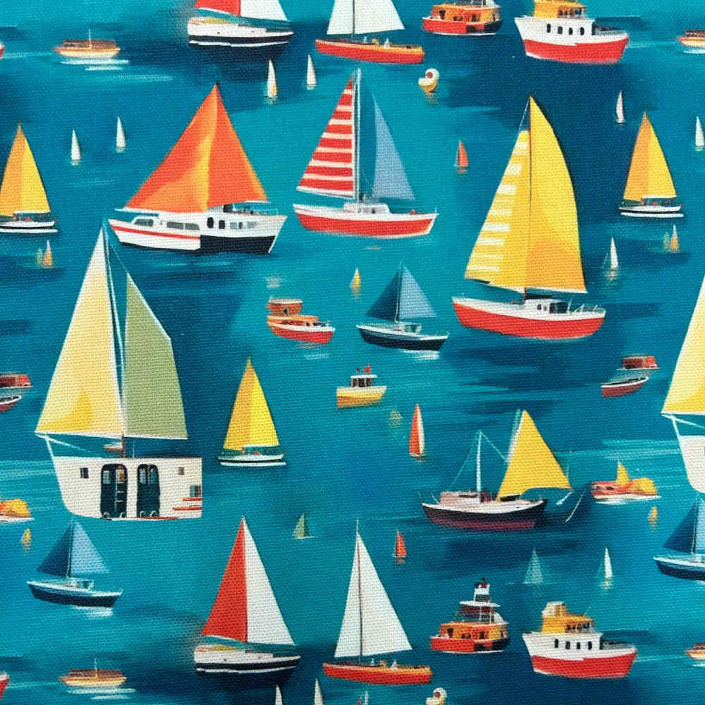 canvas fabric half panama cotton sailor print boats